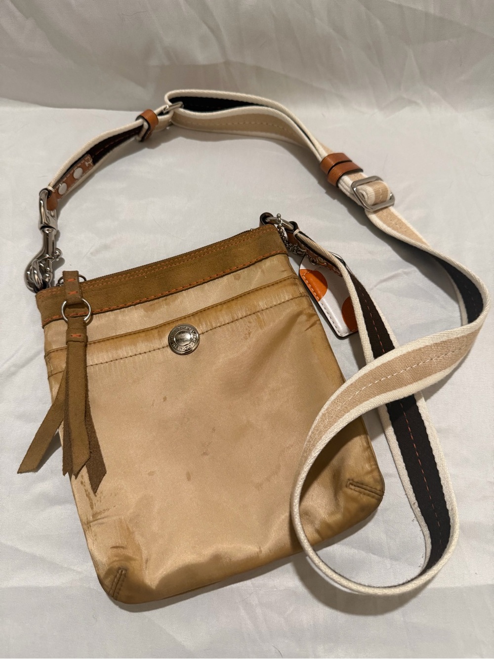 Vintage Y2K Coach Hamptons Sateen Nylon Swingpack Crossbody Bag - Tan/Brown